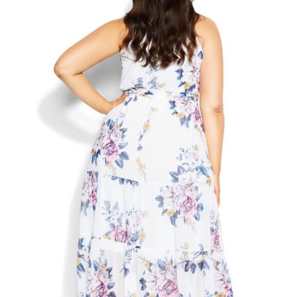 City Chic Women's Plus Size Elegant Halter Teired Maxi Party Dress Floral Print - Picture 7 of 7